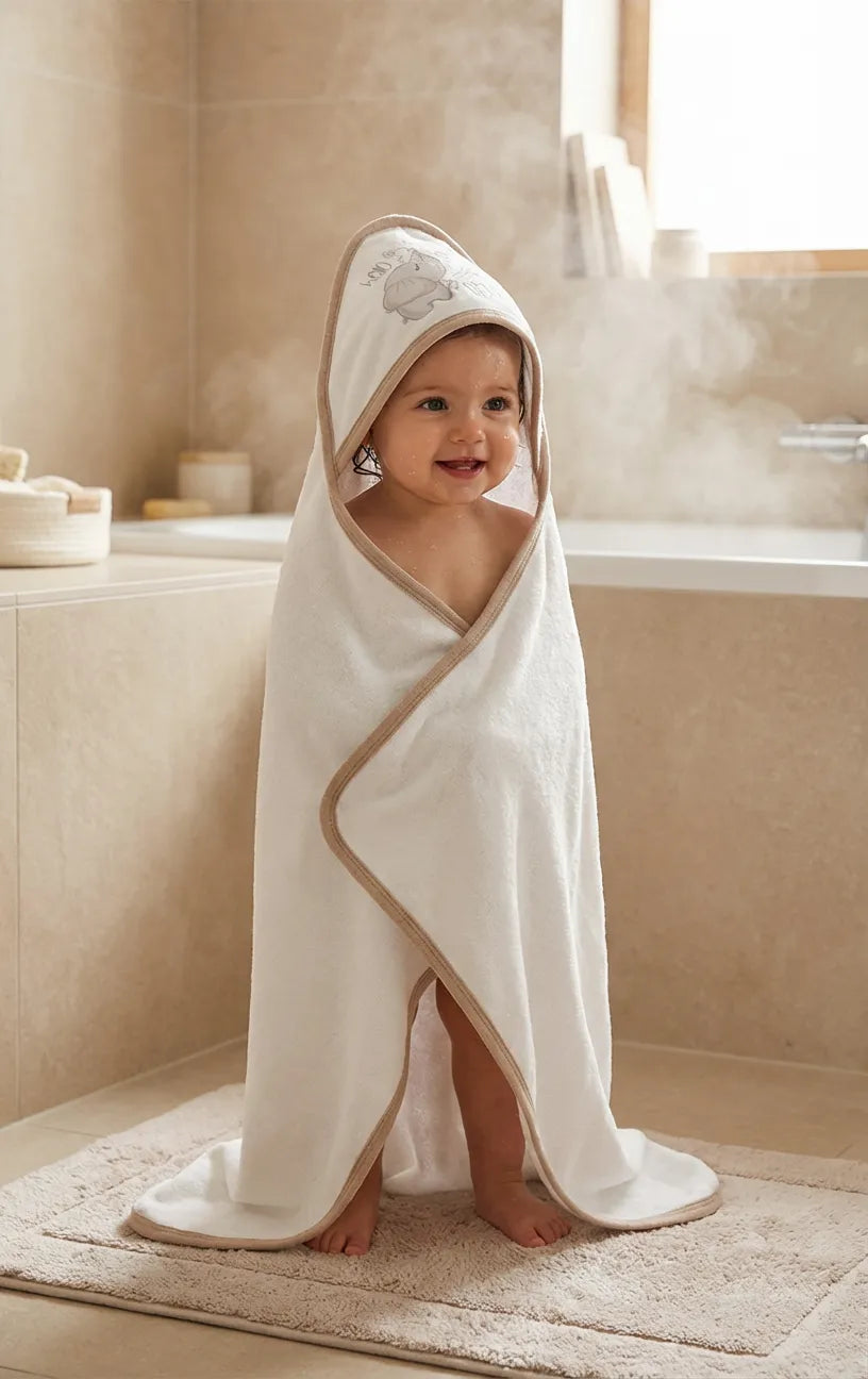 GOTS, Organik Pamuk, Bebek, Yenidoğan Kapüşonlu Havlu 80x90 cm