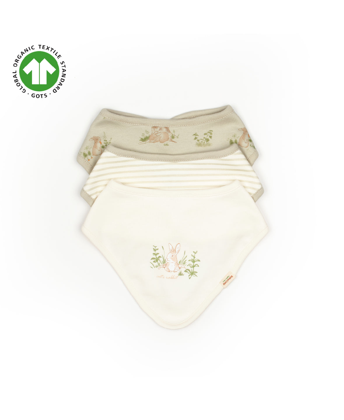 GOTS Sertifikalı, Unisex, Tavşan Desenli 3Lü Önlük