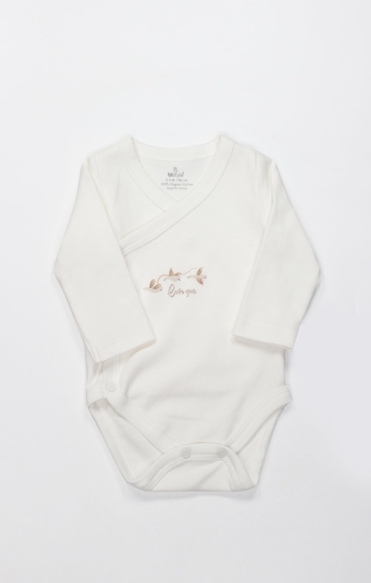 GOTS, Organik Pamuk, Kruvaze Kollu Body, Yenidoğan, 0-6 Ay