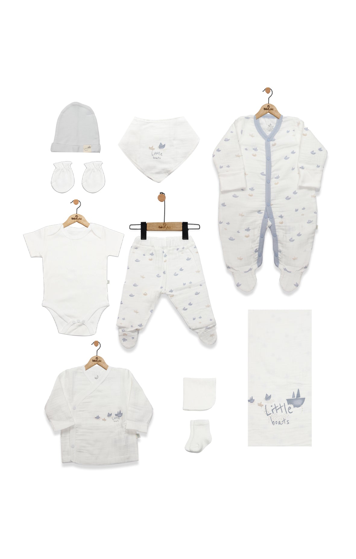 GOTS, Organik Müslin, Yenidoğan Erkek Bebek 10’lu Hastane Çıkışı, 0-3 Ay