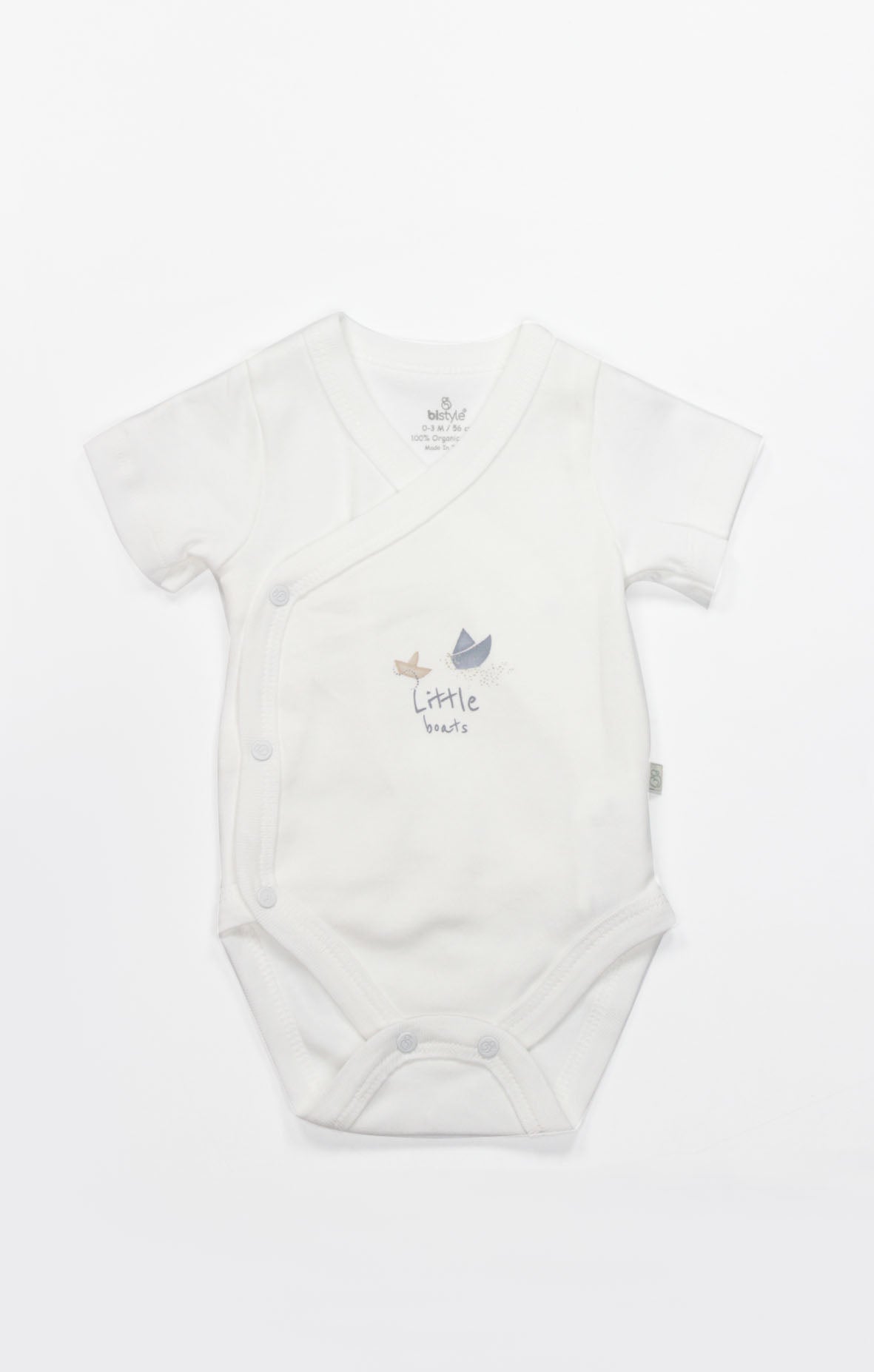 GOTS, Organik Pamuk, Kısa Kollu Kruvaze Body, Yenidoğan,0-6 Ay