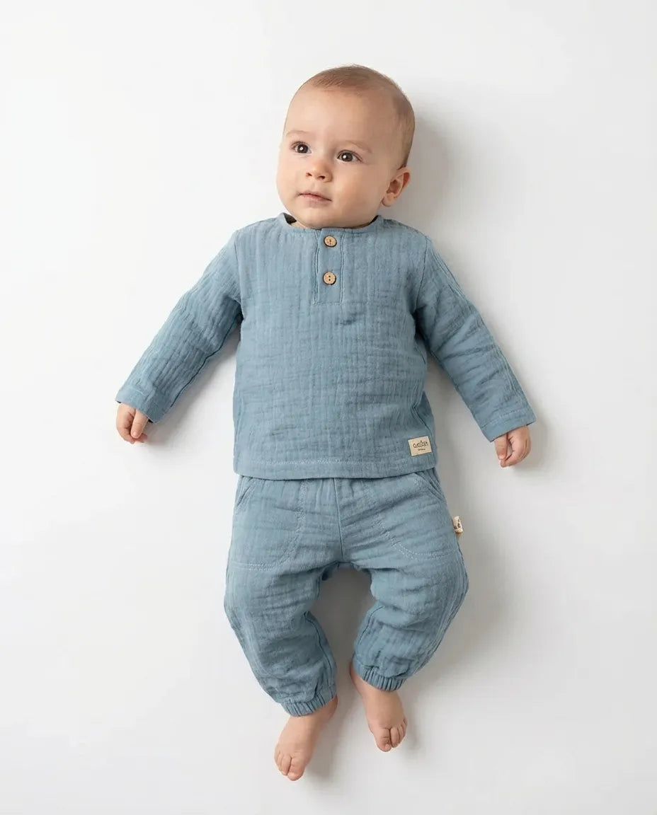 GOTS Organic, 4-Ply Muslin, Long-Sleeved 2-Piece Set, Boys, 1-5 Years