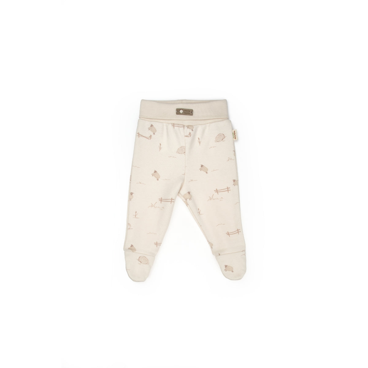GOTS Sertifikalı, Organik, Unisex, Kuzu Desenli Patikli Tek Alt, 0-6 Ay
