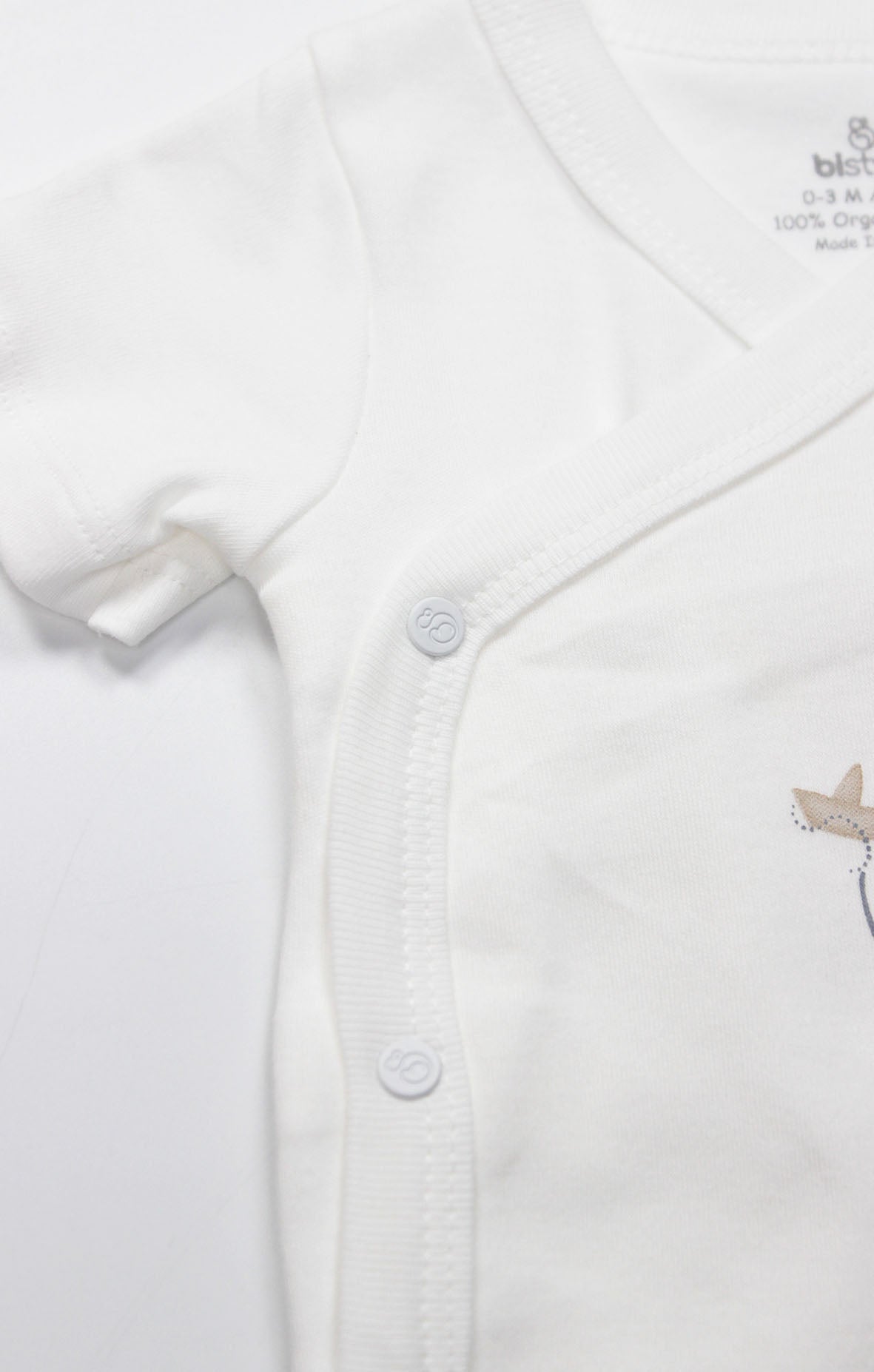 GOTS, Organik Pamuk, Kısa Kollu Kruvaze Body, Yenidoğan,0-6 Ay