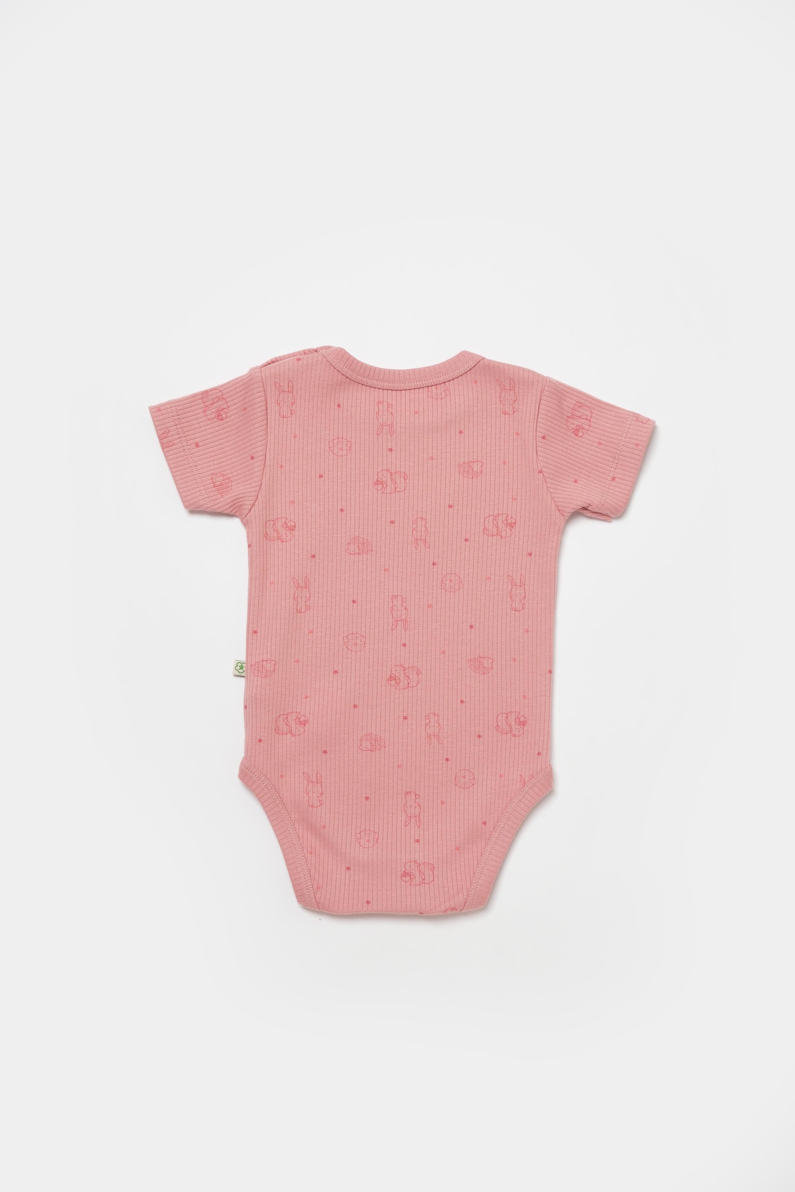 Organik modal kumaştan üretilmiş Play With Me temalı unisex kısa kollu bebek body – 0-36 ay arası kullanım için