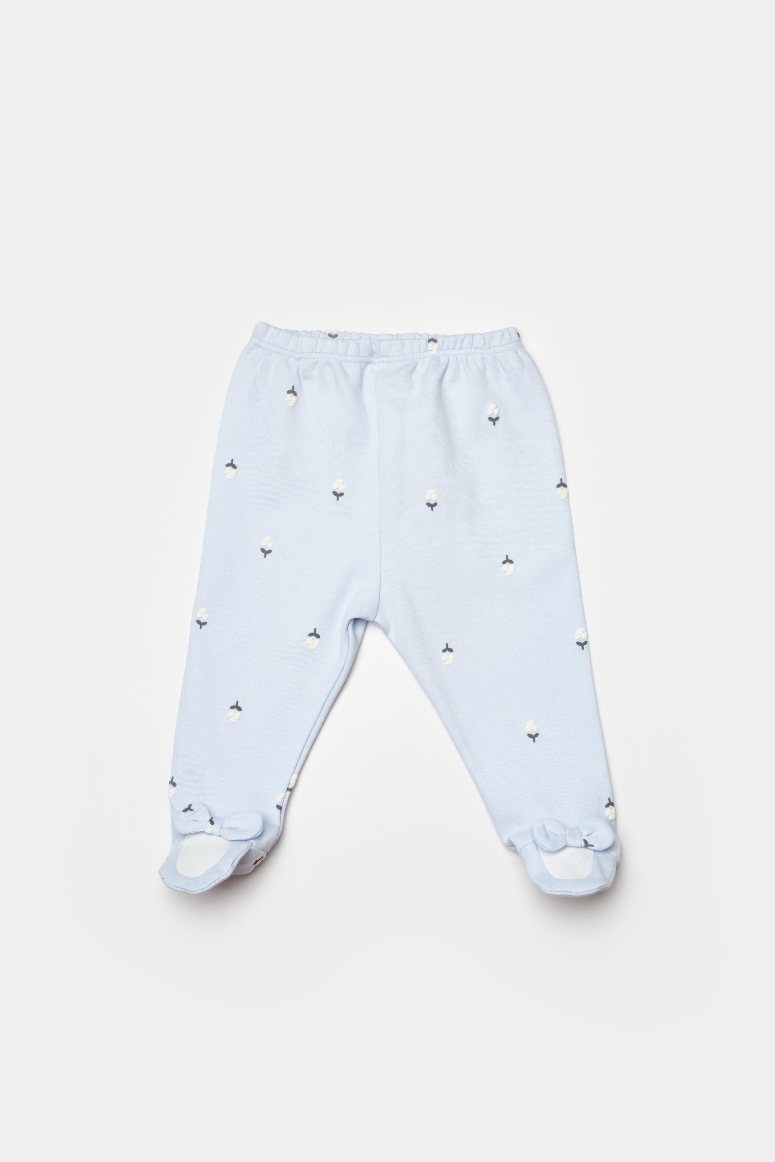 GOTS sertifikalı, organik pamuklu Love Floral temalı, lila renkli unisex patikli bebek alt giysisi – 0-12 ay arası kullanım için uygundur, yumuşak ve doğal kumaşlıdır.