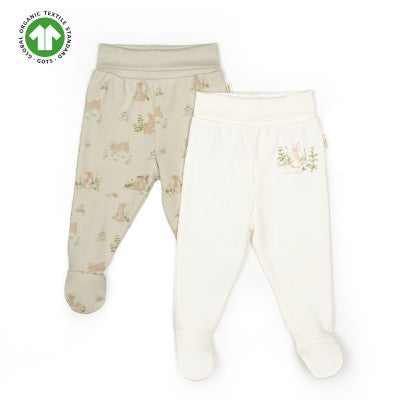 GOTS sertifikalı, organik pamuklu unisex 2’li patikli tek alt seti – 3-6-9 ay bebekler için uygun, tavşan temalı, yumuşak ve cilt dostu kumaştan üretilmiştir.
