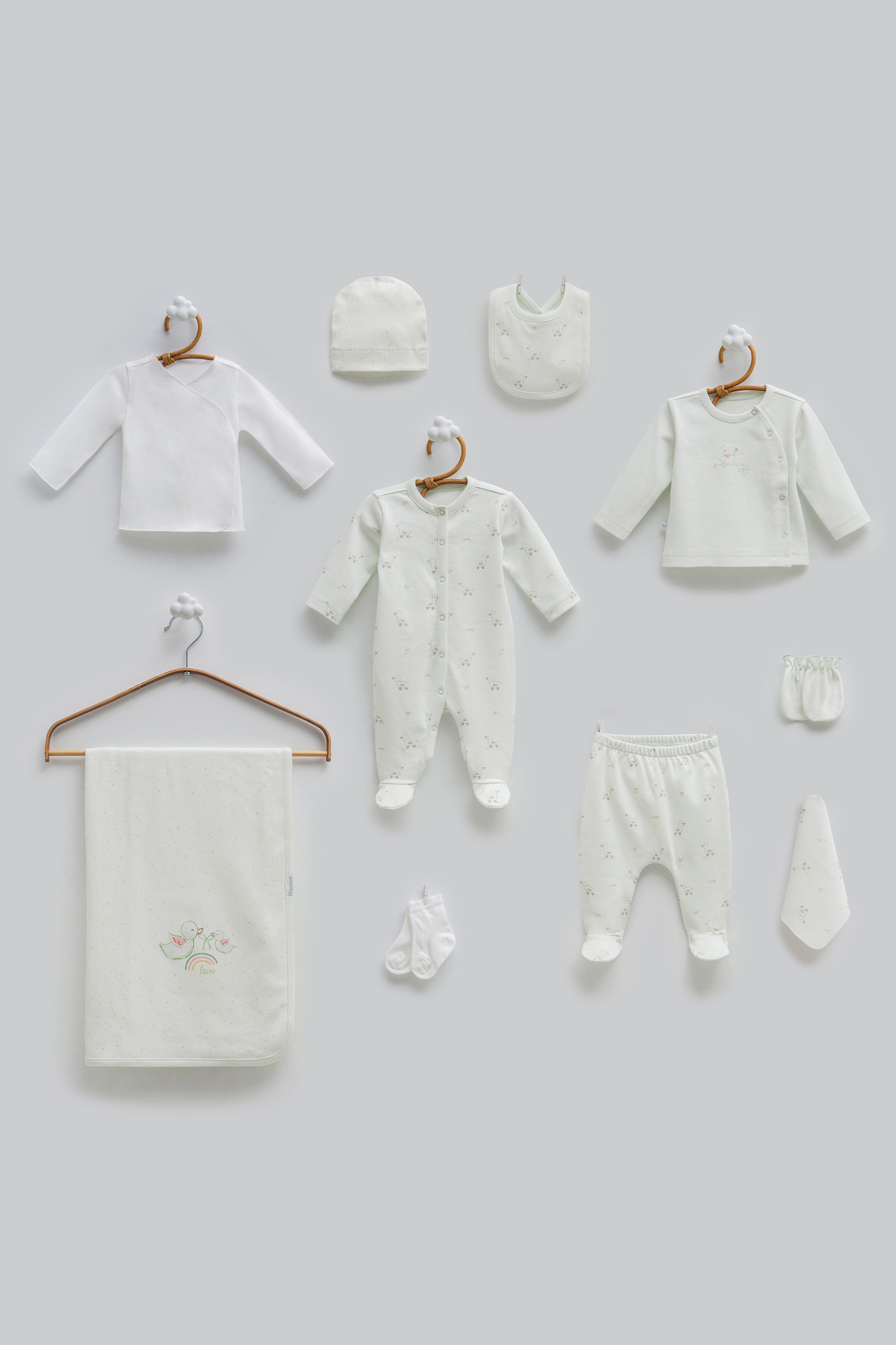 OEKO-TEX, %100 Pamuk, Unisex 10’lu Hastane Çıkışı, Yenidoğan, 0-3 Ay
