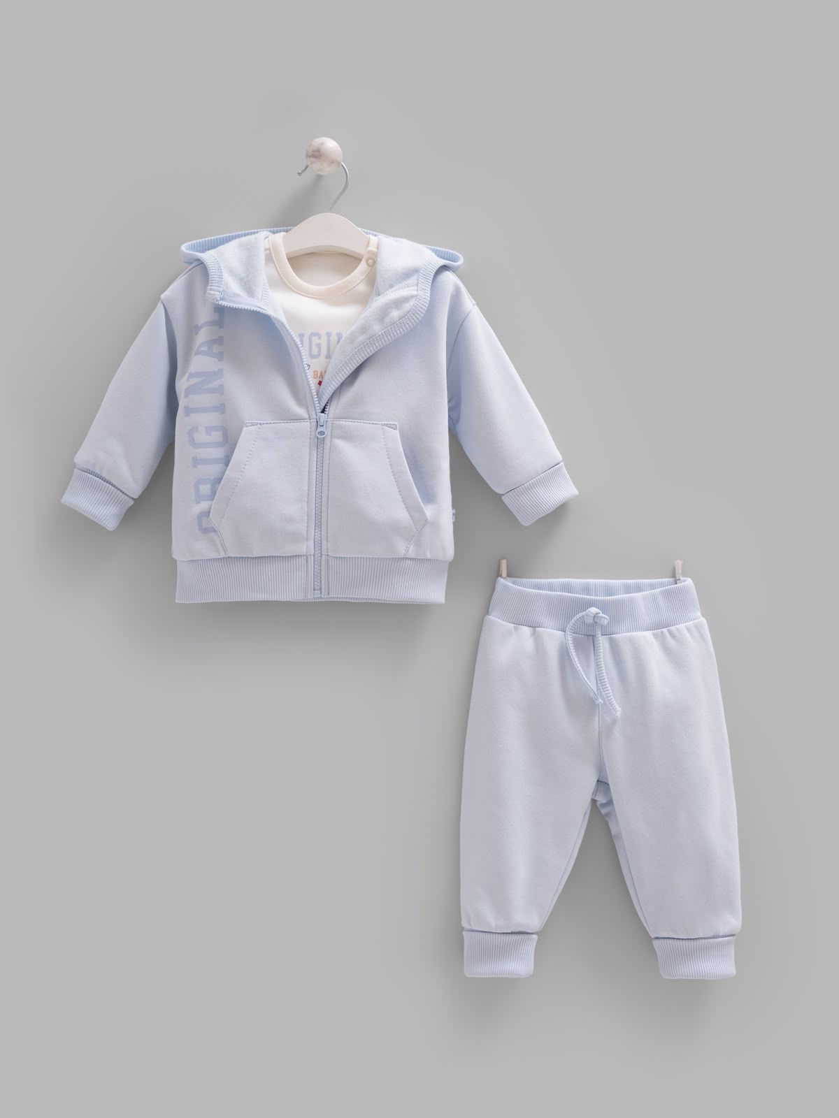Pamuklu, Kapüşonlu 3’lü Erkek Bebek Takım, 3–24 Ay