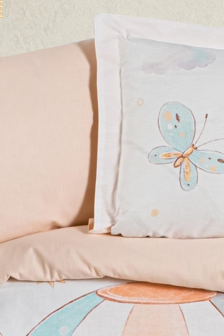 OEKO-TEX Sertifikalı, %100 Pamuk, Unisex, Uçan Tavşan, Baskılı Bebek Nevresim Takımı