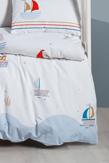 OEKO-TEX Sertifikalı, %100 Pamuk, Unisex, Yelkenli, Park Yatak Nevresim Takımı