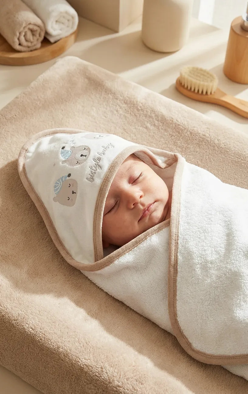 GOTS, Organik Pamuk, Bebek, Yenidoğan Kapüşonlu Havlu,80*90