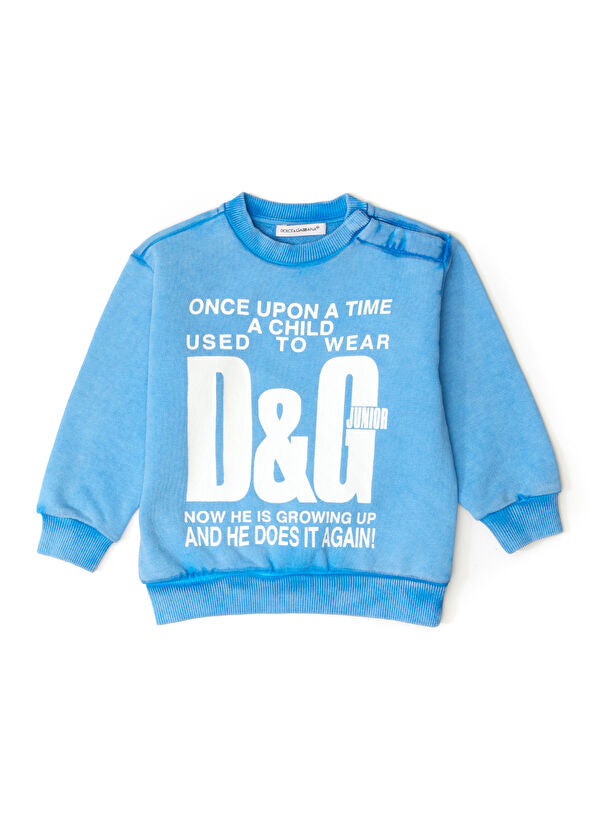 Mavi-beyaz renklerde, modern lüks stil ilhamlı logolu erkek çocuk sweatshirt – 9-12 ay için uygun, rahat ve dikkat çekici tasarım.