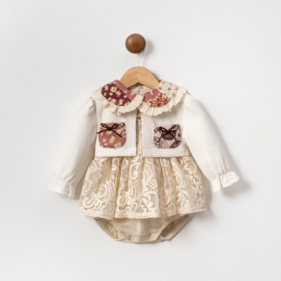 Lace Detailed 2-Piece Baby Girl Set – Cardigan + Lace Dress Bodysuit, 3–18 Months