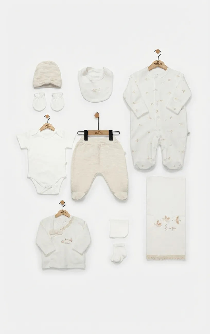 GOTS, Organik Pamuk, 10’lu Hastane Çıkışı Yenidoğan Seti, 0-3 Ay