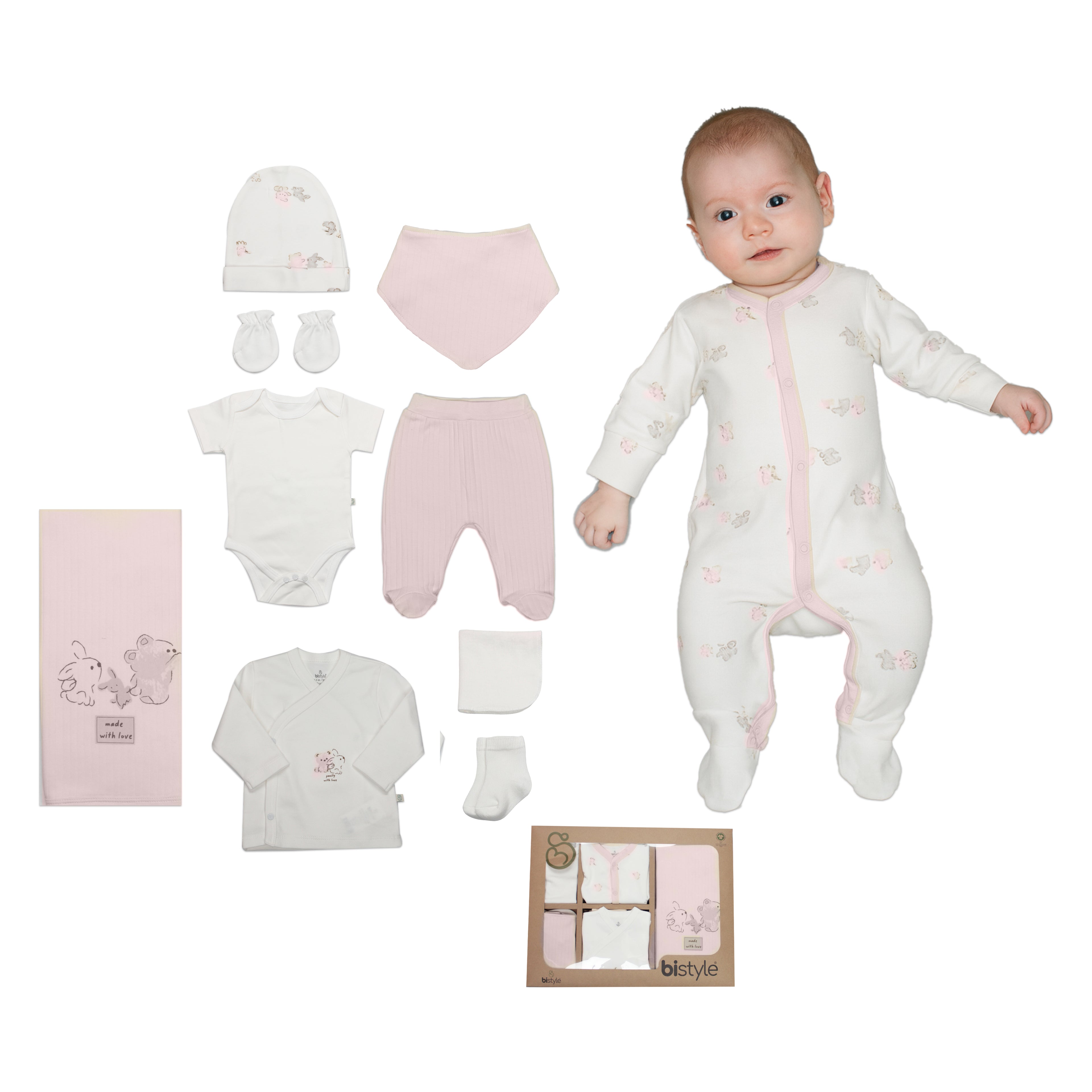 GOTS Sertifikalı Organik Pamuk 10 Parça Hastane Çıkışı Seti