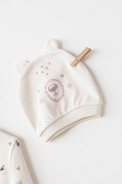 %100 Pamuk, Unisex, Patikli Bebek Tulum ve Şapka Takımı, 0-6 Ay