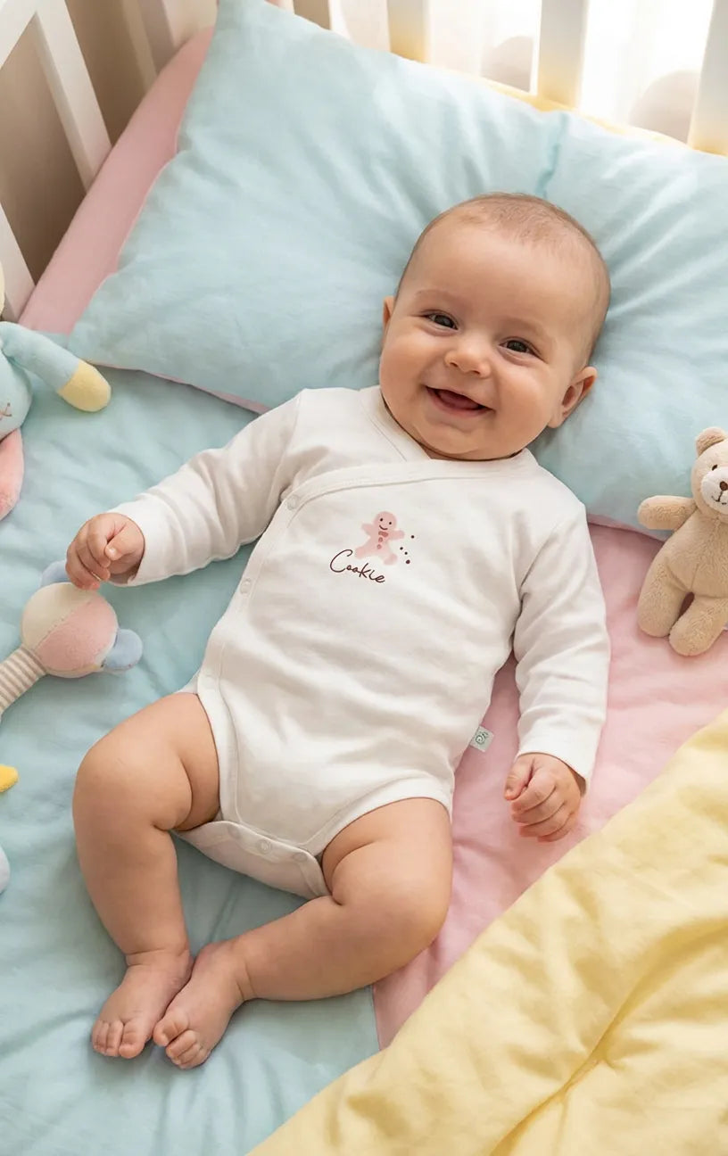 GOTS,Organik Pamuk Kruvaze Body, 0–6 Ay