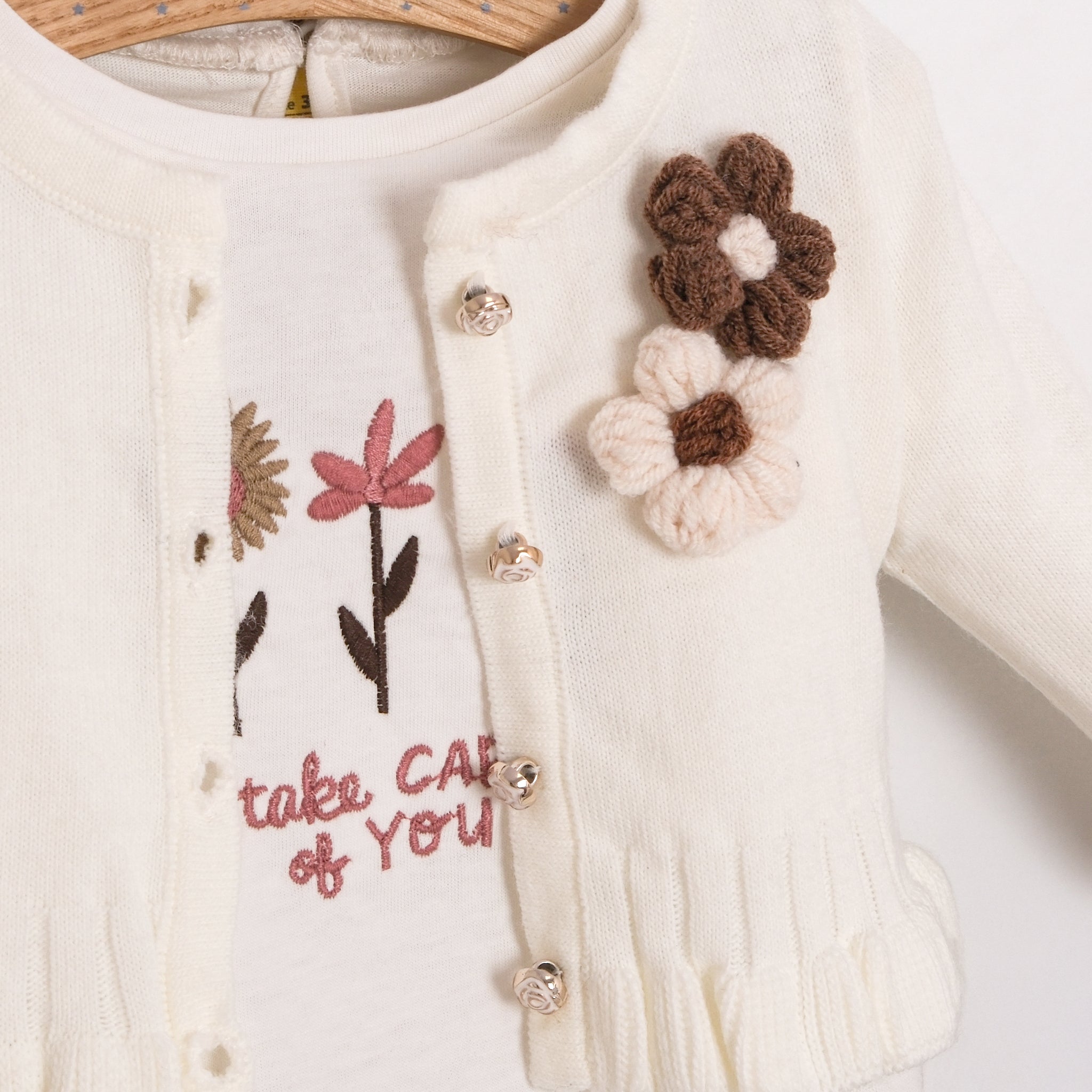 Flower detailed, Cardigan, 3-Piece Set, Baby Girl, 3-18 Months