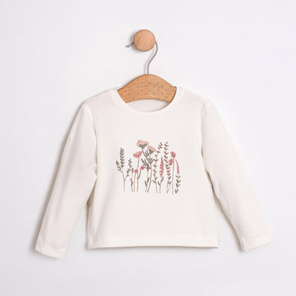 Çiçek Aplikeli 3’lü Bebek Takımı – Hırka + Tütü Etek + Uzun Kollu Üst, 3–18 Ay