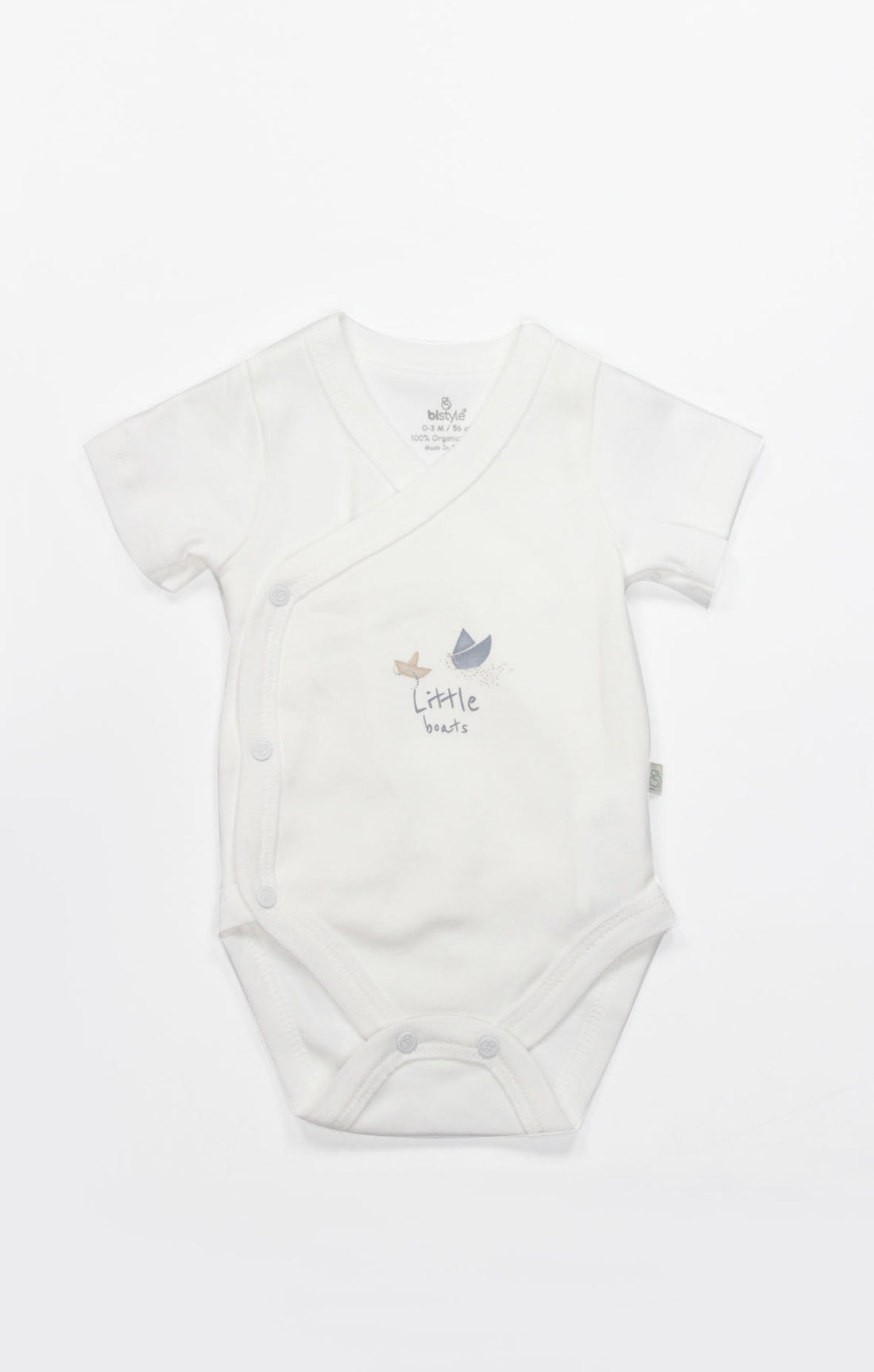 GOTS, Organik Pamuk, Kısa Kollu Kruvaze Body, Yenidoğan,0-6 Ay