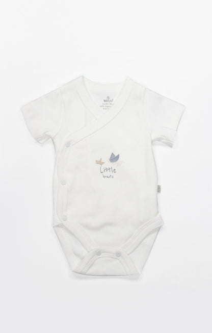 GOTS, Organik Pamuk, Kısa Kollu Kruvaze Body, Yenidoğan,0-6 Ay