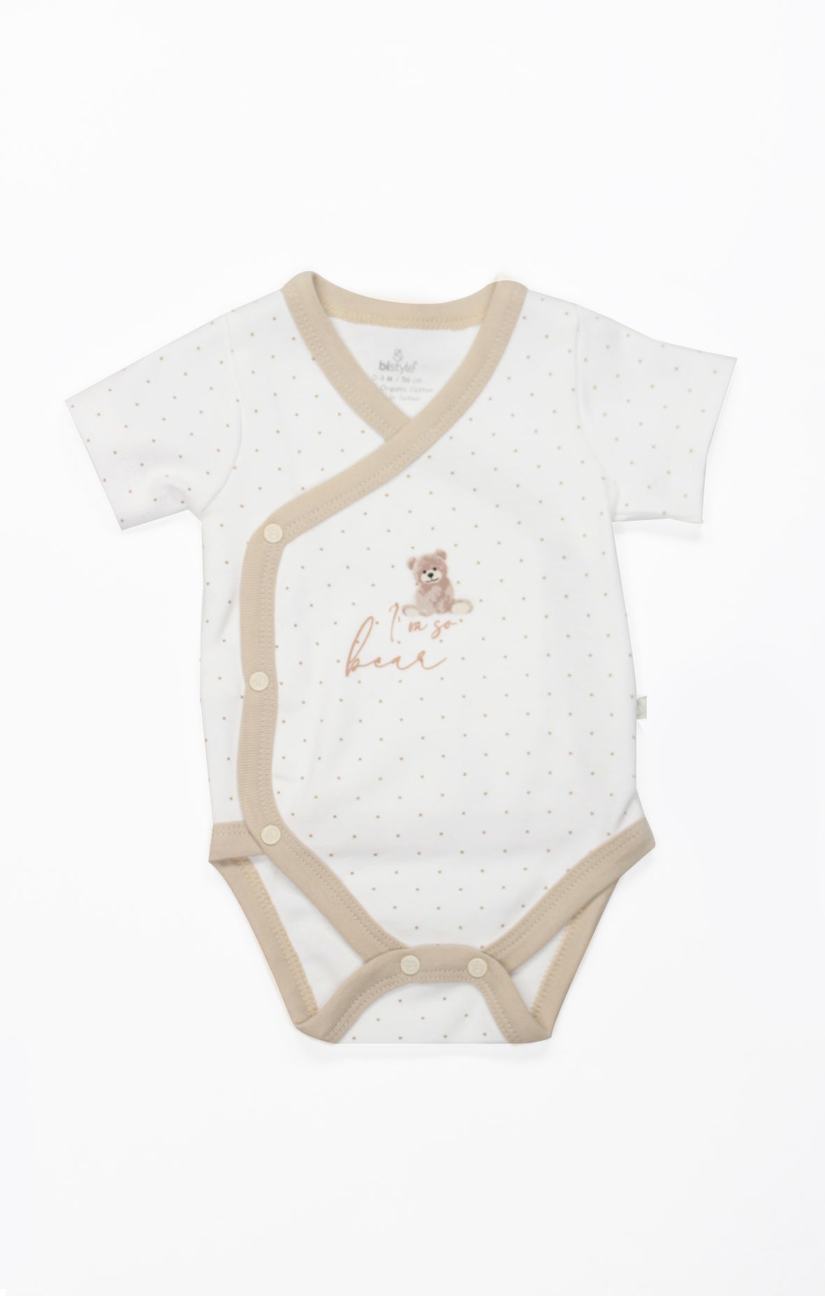 GOTS, Organik Pamuk, Kısa Kollu Kruvaze Body, Yenidoğan, 0-6 Ay