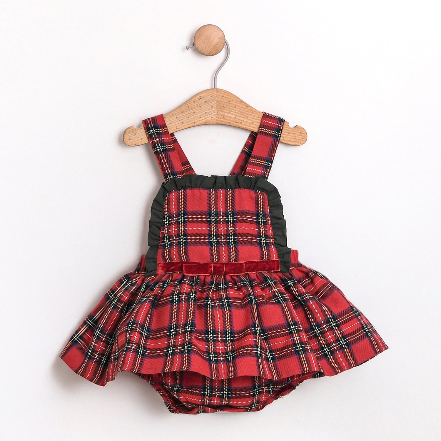 Yılbaşı, Ekose Desenli Elbise Tulum – Uzun Kollu, Fırfır Yakalı Kız Çocuk, 6-24 AY