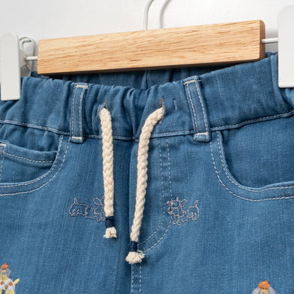 Pamuklu, Lastik Belli, Nakışlı, Erkek Çocuk Kot Pantolon, 1-4 Yaş