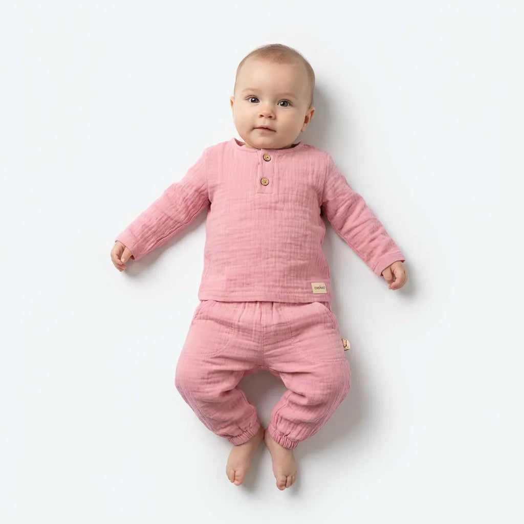 GOTS Organic, 4-Ply Muslin, Long-Sleeved 2-Piece Set, Girl, 12-18 Months, 2-5 Years