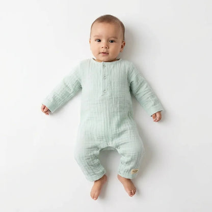 GOTS, Organik, 4 Kat Müslin, Uzun Kollu Unisex Tulum, 0-24 Ay