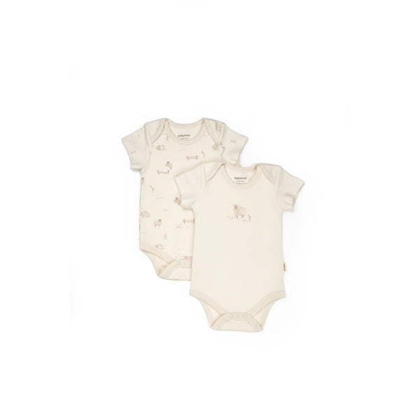 GOTS, Organik, Unisex, Kuzu Desenli, 2'li Kısa Kollu Body, 0-24 Ay