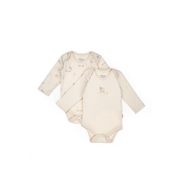 GOTS, Organik, Uzun Kollu, Unisex, Kuzu Desenli 2'li Body, 0-24 Ay