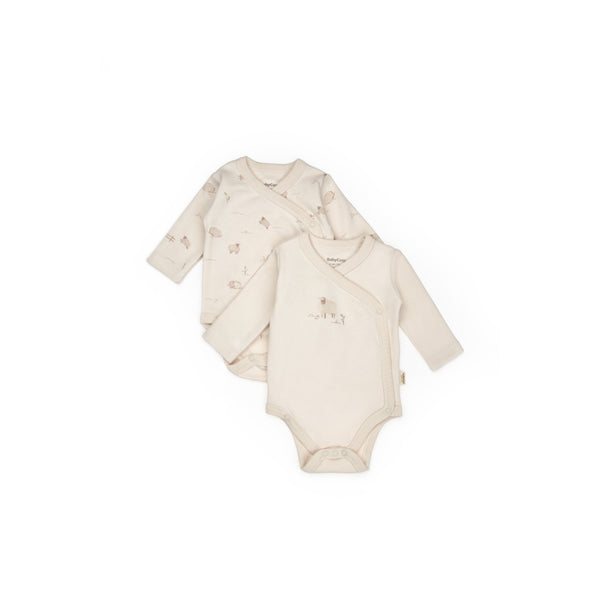 GOTS Sertifikalı, Organik, Kuzu Desenli, Unisex, Kruvaze 2'li Body, 0-6 Ay