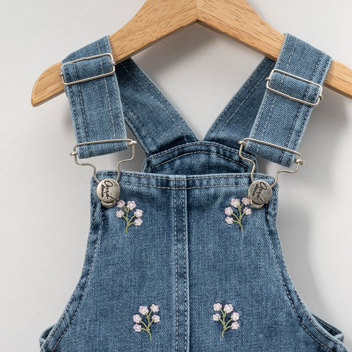 Cotton, Girls', Embroidered Denim Pinafore Dress, Ages 1-4