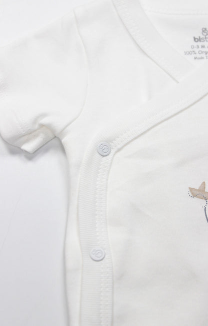 GOTS, Organik Pamuk, Kısa Kollu Kruvaze Body, Yenidoğan,0-6 Ay