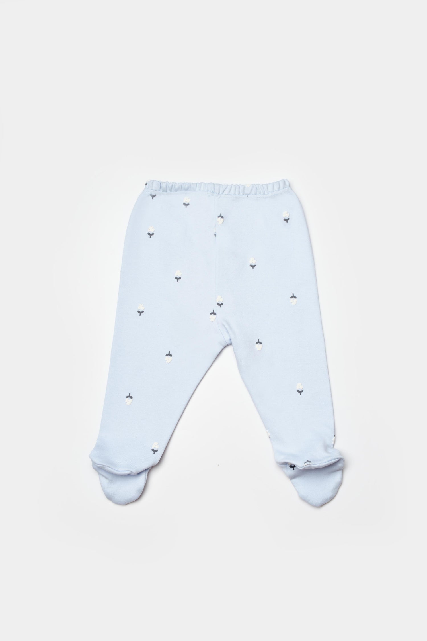 GOTS sertifikalı, organik pamuklu Love Floral temalı, lila renkli  unisex patikli bebek alt giysisi – 0-12 ay arası kullanım için uygundur, yumuşak ve doğal kumaşlıdır.