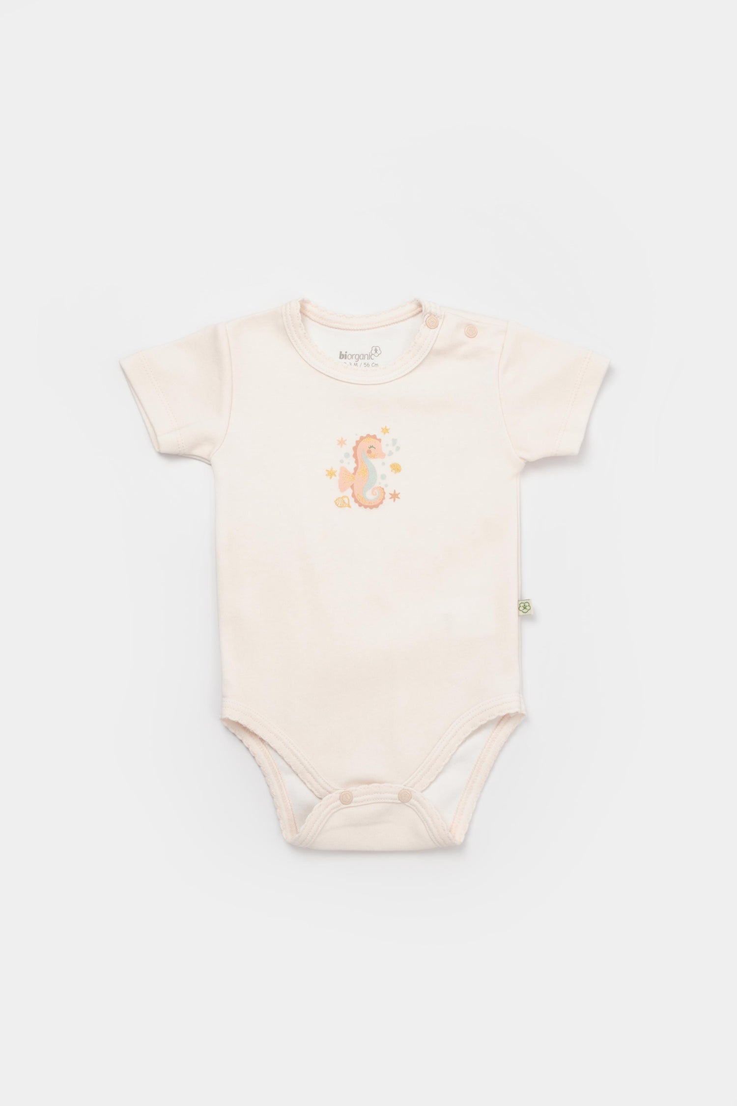 GOTS sertifikalı, organik pamuklu Save the Seahorse temalı unisex body