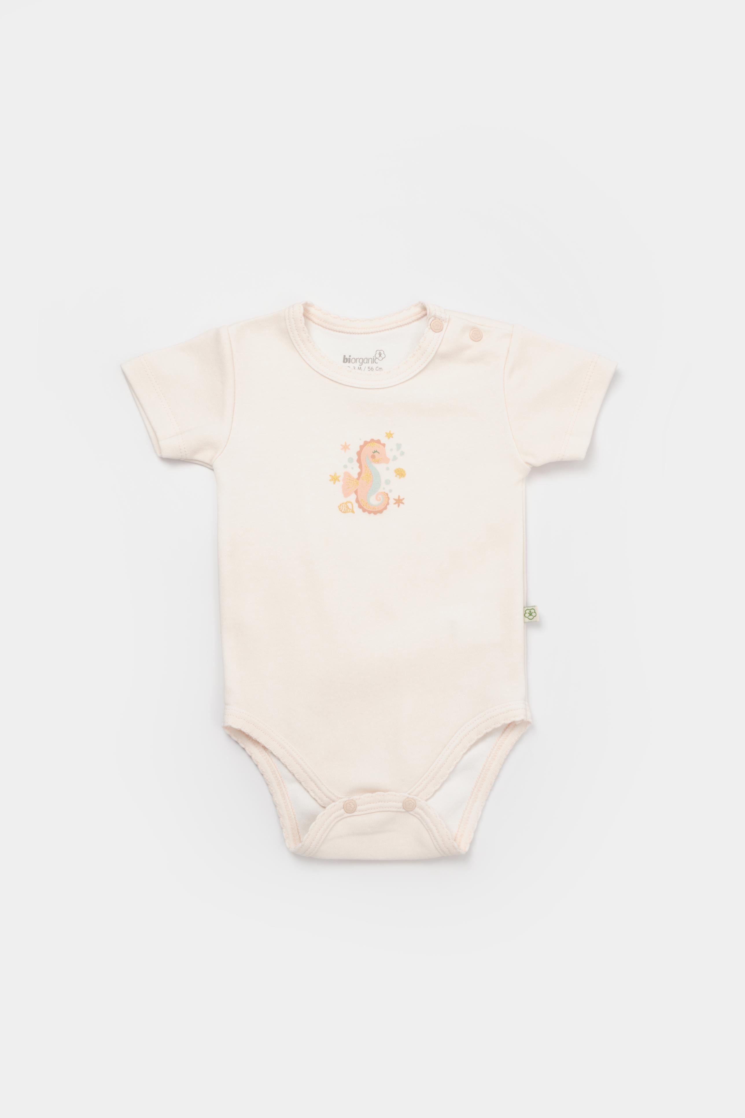 GOTS sertifikalı, organik pamuklu Save the Seahorse temalı unisex body
