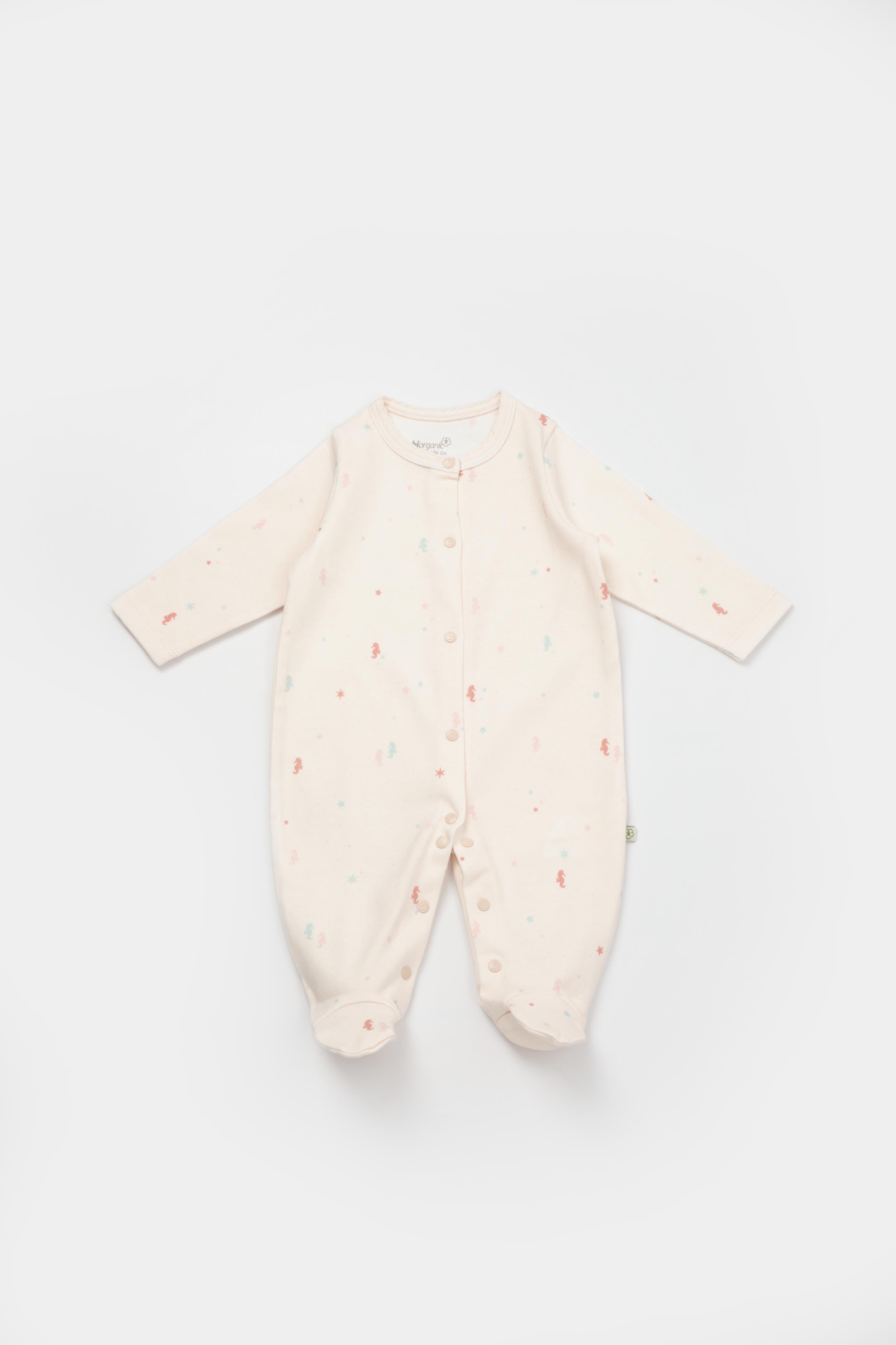 GOTS sertifikalı, organik pamuklu Save the Seahorse temalı unisex 10’lu hastane çıkışı takımı – tulum,