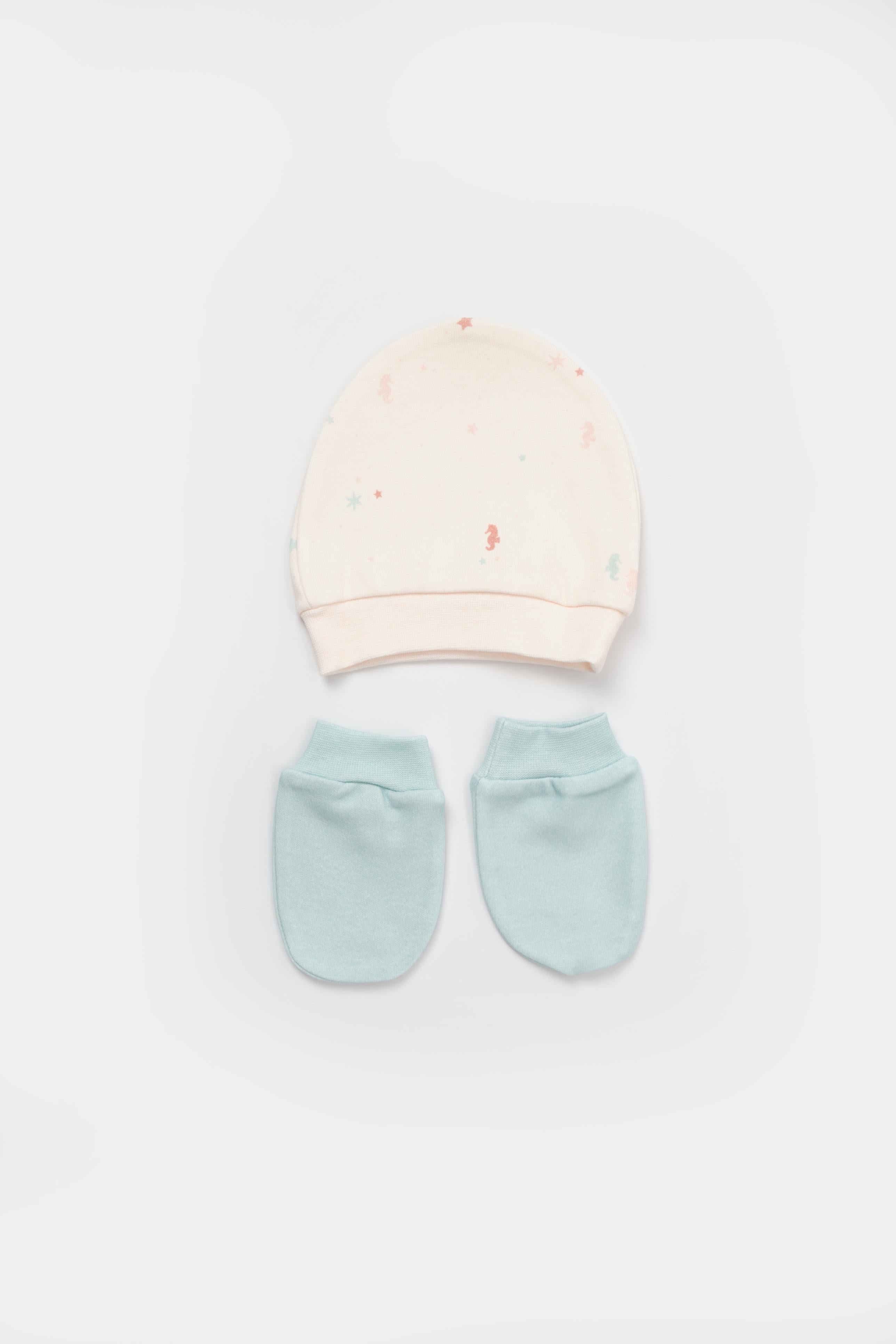 GOTS sertifikalı, organik pamuklu Save the Seahorse temalı unisex bere, eldiven, 