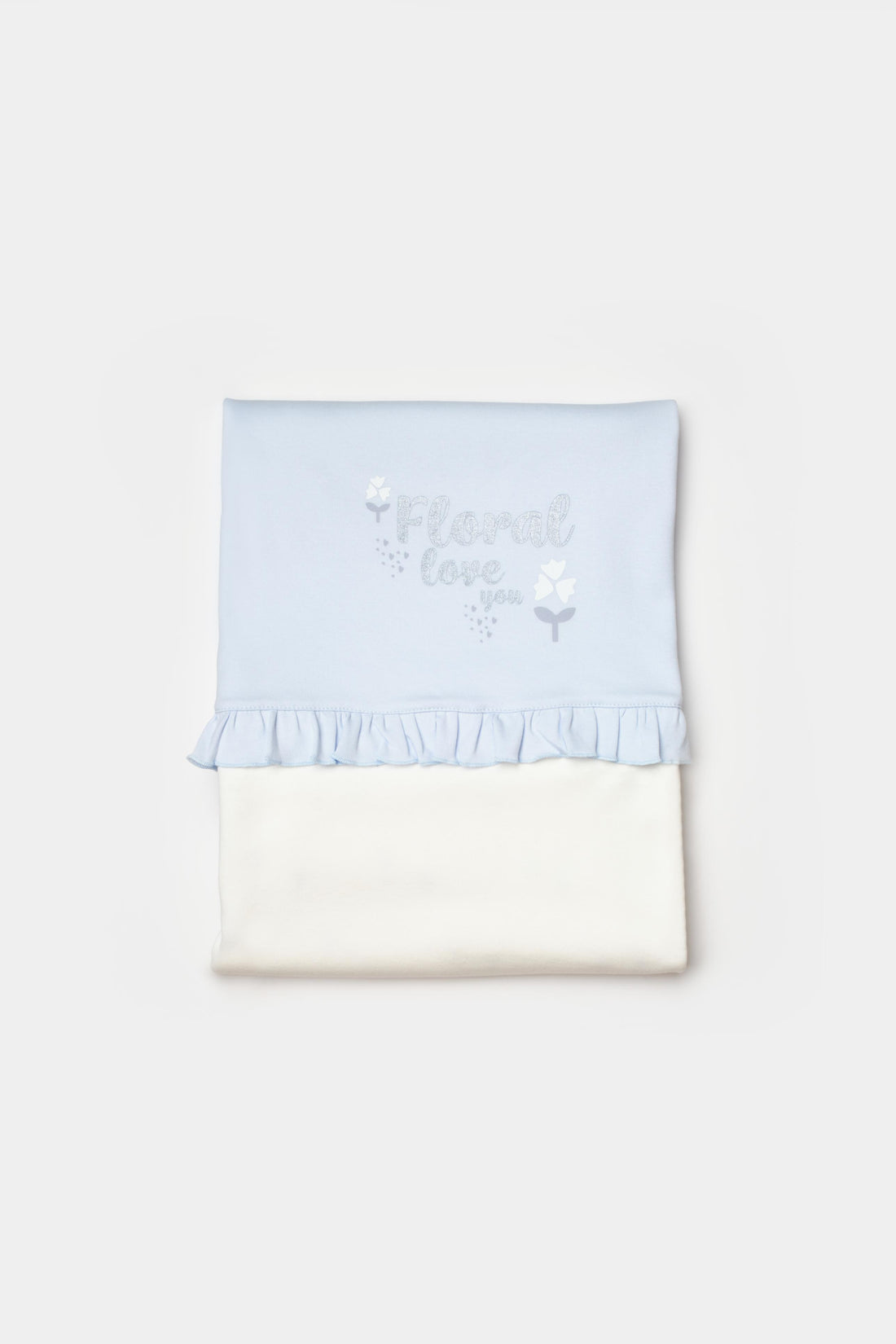 GOTS sertifikalı, organik pamuklu 85x90 cm love floral desenli bebek battaniyesi – unisex kullanım için uygundur.