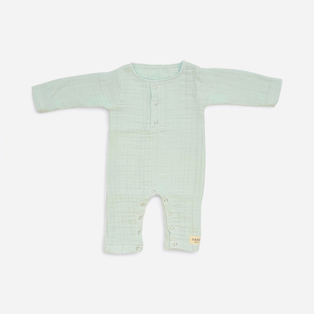 GOTS Sertifikalı, Organik, 4 Kat Müslin, Uzun Kollu Unisex Tulum, 0-24 Ay