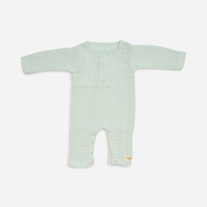 GOTS Sertifikalı, Organik, 4 Kat Müslin, Uzun Kollu Unisex Tulum, 0-24 Ay