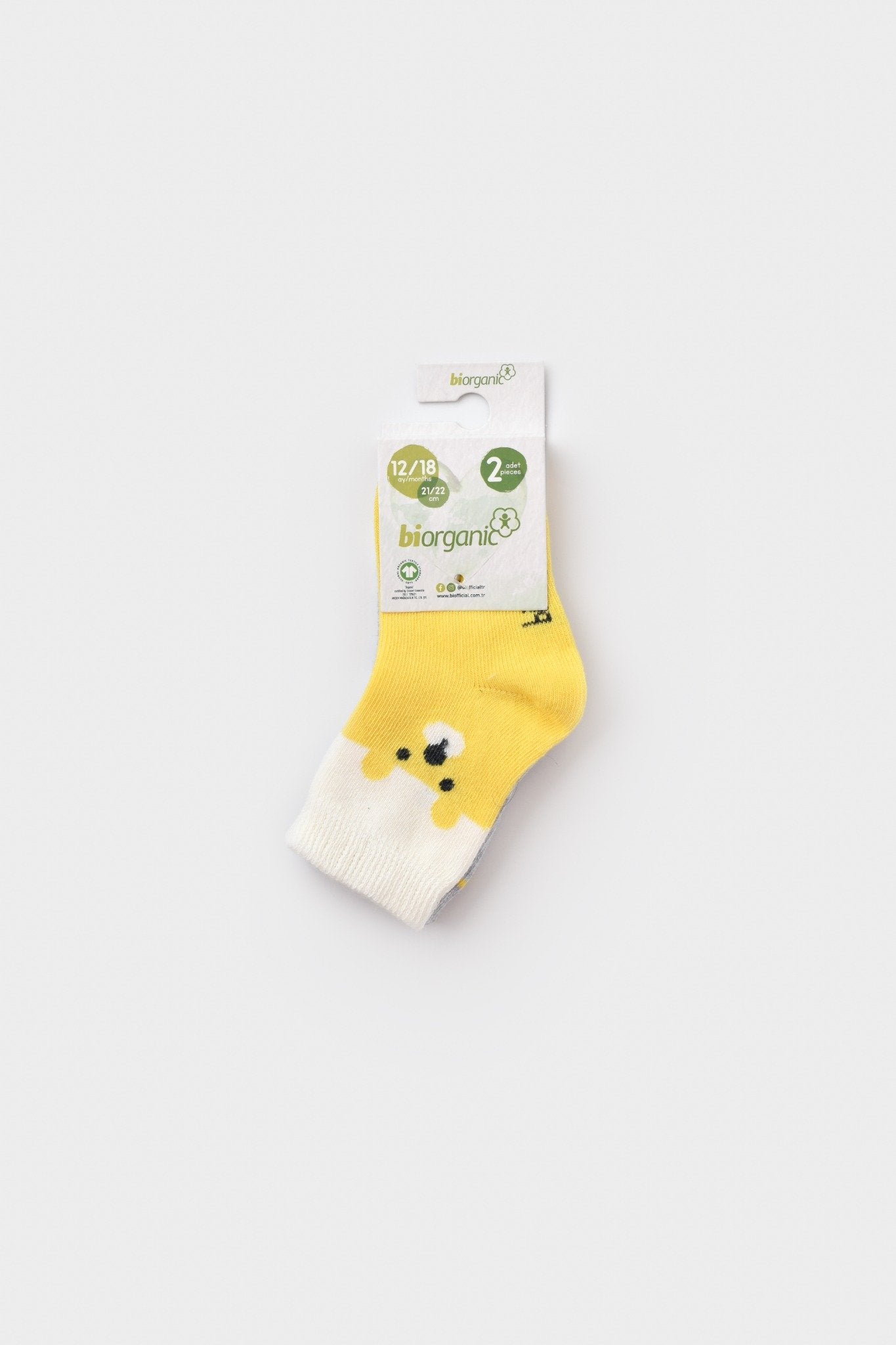 GOTS Sertifikalı 2’lİ Organik, Mutlu Ayıcık, Unisex, 0-6 Ay, Bebek Çorap