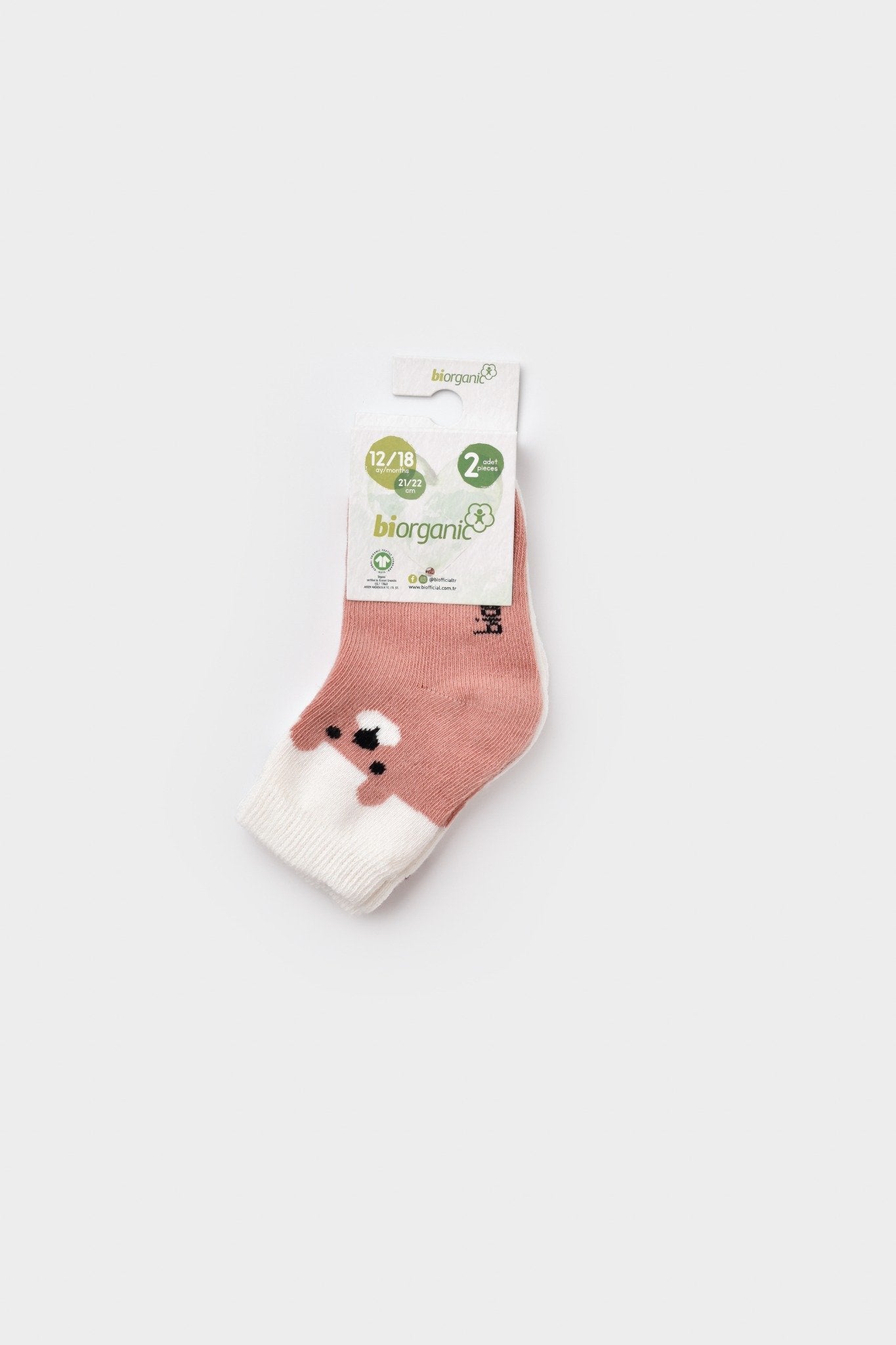 GOTS Sertifikalı 2’lİ Organik, Mutlu Ayıcık, Unisex, 0-6 Ay, Bebek Çorap