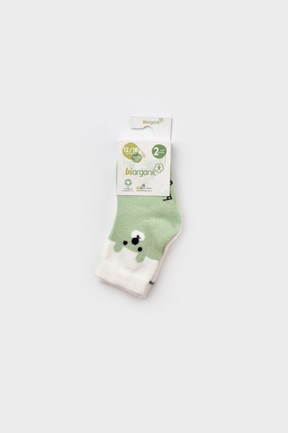 GOTS Sertifikalı 2’lİ Organik, Happy Bear, Unisex, 0-6 Ay, Bebek Çorap