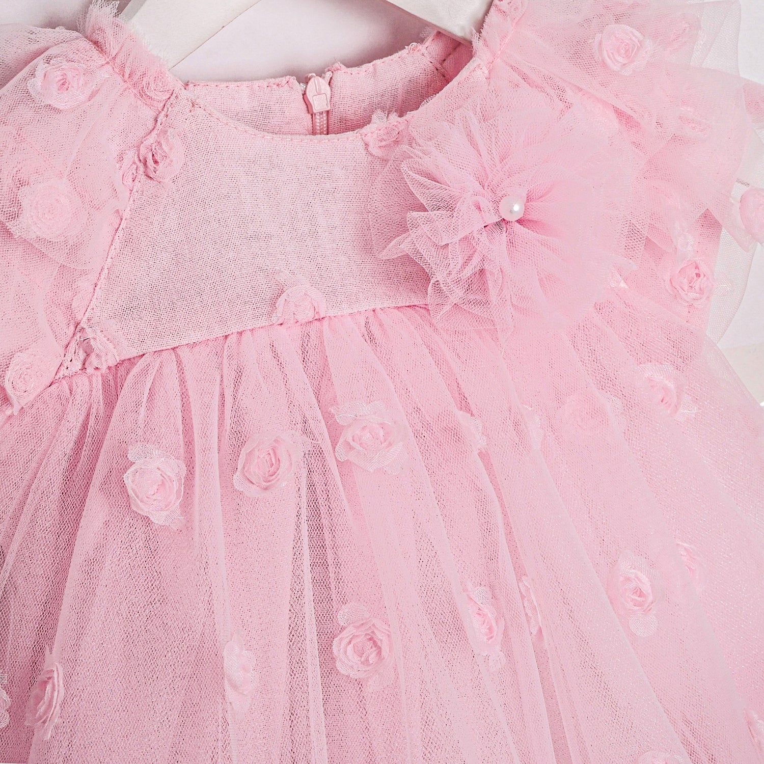 Pembe Çiçek İşlemeli Bebek Elbisesi – 6-24 Ay | Özel Gün &amp; Parti Elbisesi