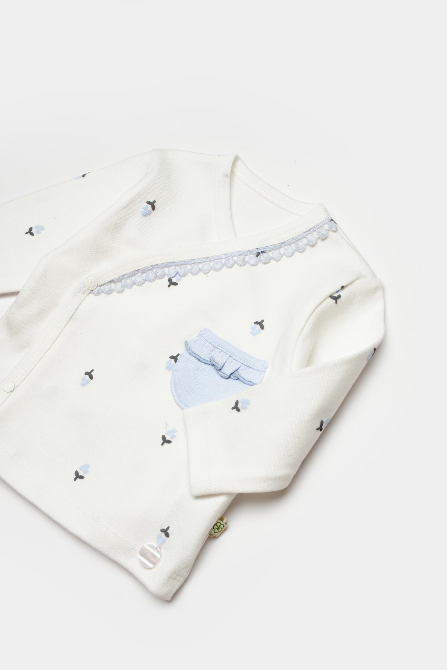 GOTS sertifikalı, organik pamuklu, love floral desenli kız bebek  0-6 ay arası için body