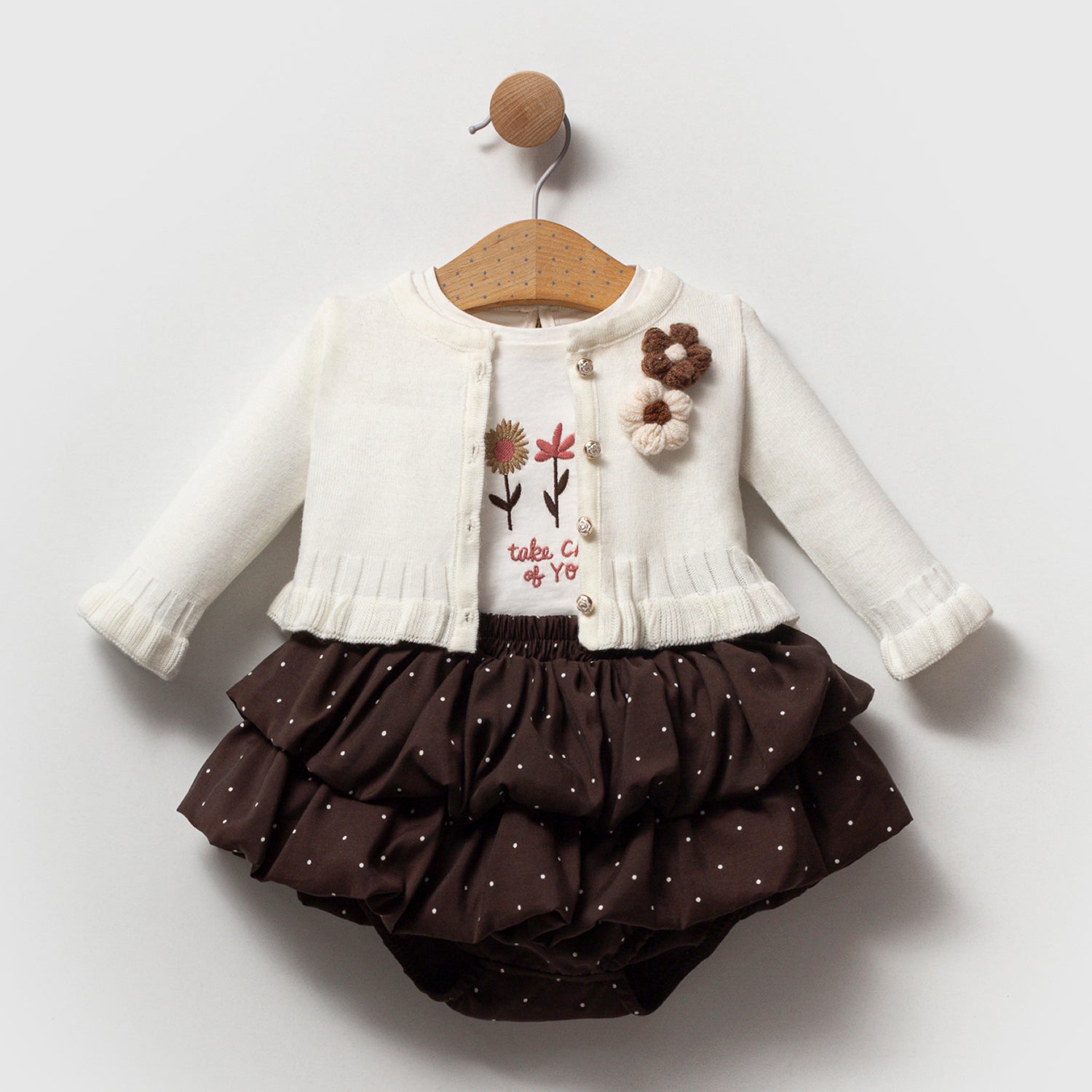 Flower detailed, Cardigan, 3-Piece Set, Baby Girl, 3-18 Months